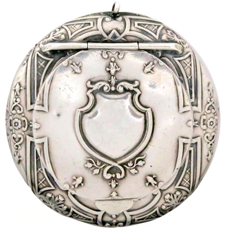 Elegant 18th Century French Sterling Silver Patch Box Embossed with Shield