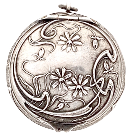 Beautiful Embossed Flowers, Buds, and Vines on antique Sterling patch box