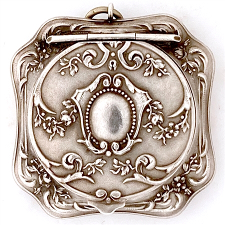 Octagonal Sterling Silver  Antique Art Nouveau Patch Box with Stunning Embossed Leaves and Flowers (NEW)