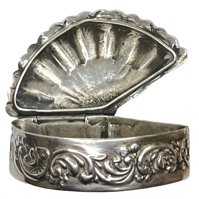 Art Nouveau French Snuff Box- Pill Box- Silver Colored with Hinged Lid Ornate Design factory Miniature Case Hinged