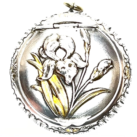 Stunning  Repousse Art Nouveau Iris with Gold Vermeil  Decorate French Silver Plate Patch Box