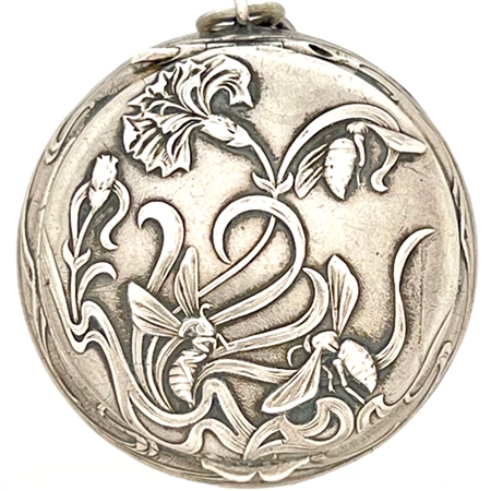 Superb: Wasps and Carnations! Beautifully Embossed on Both Side of this Sterling Art Nouveau (Circa 1900) French Patch Box