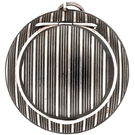 Antique Solid Silver Patch Box with Striking Niello Stripes